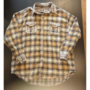 Vintage HG NY Embroidered Flannel Button Up Shirt Womens M Long Sleeve  EUC